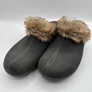 Crocs Womens Charcoal Cobbler Fuzz Faux Fur Lined Clogs Sz 8 Mules Slip-On